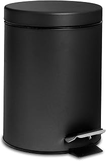 Harbour Housewares 3L Bathroom Bin - Matte Black - Round Stainless Steel Pedal Bin Slim Kitchen Rubbish Trash Can Garbage Dustbin with Lid and Inner Bin Liner Bucket