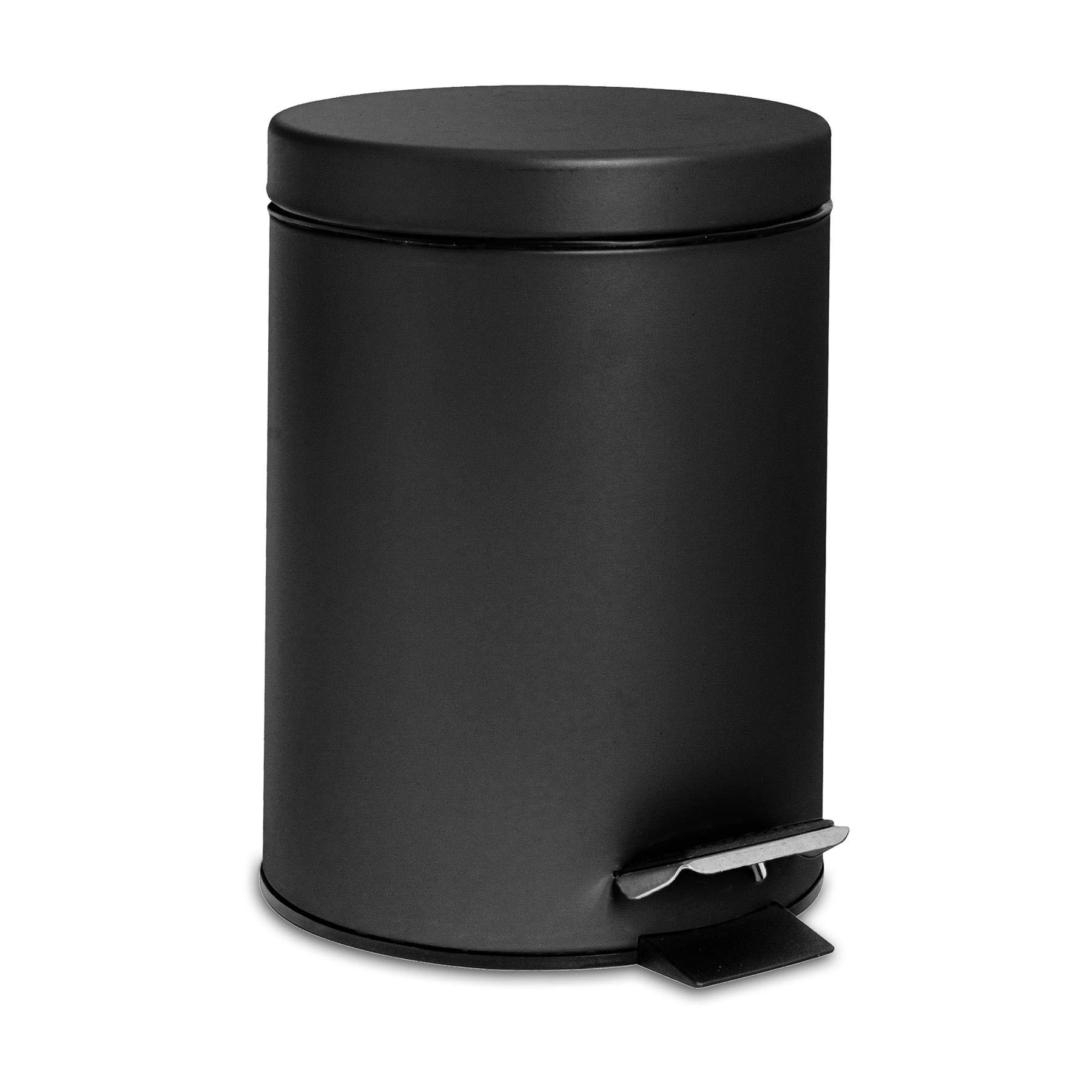 Harbour Housewares 3L Bathroom Bin - Matte Black - Round Stainless Steel Pedal B