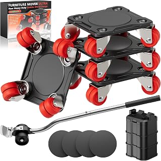 ONEON Heavy Duty Furniture Movers with Wheels & Lifter (8 Dual Wheels) | All-New Upgraded Carbon Steel Panels & Dual-Wheeled Casters Dolly Kit Heavy Duty Furniture Movers, Supports up to 1650 lbs
