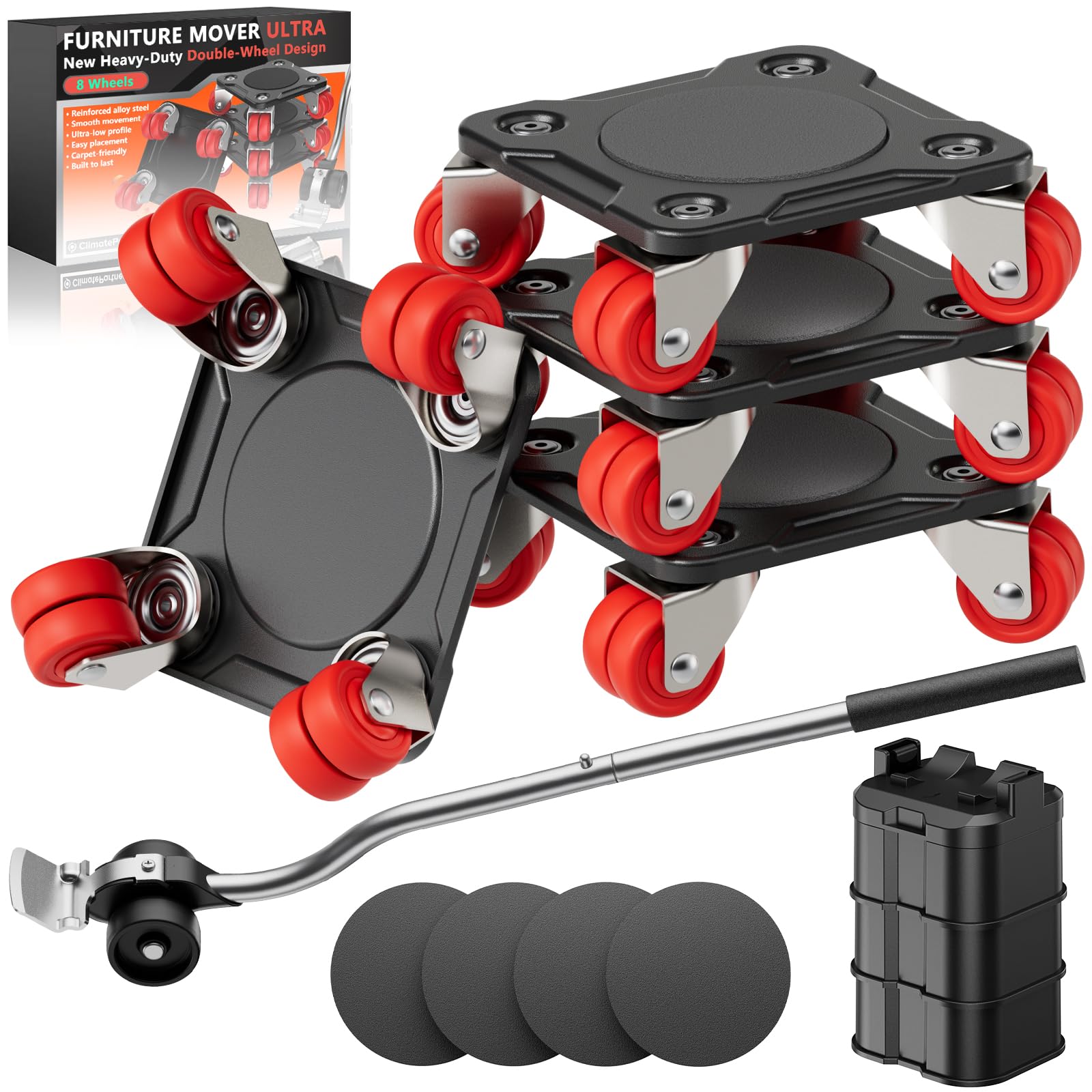 ONEON Heavy Duty Furniture Movers with Wheels & Lifter (8 Dual Wheels) | All-New
