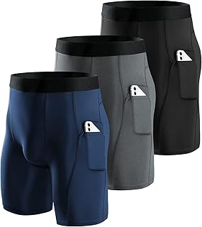 Niksa 3 Pieces Running Tights Men Short Shorts Basic Compression Men Shorts Workout with Cell Phone Pocket Quick Dry Breathable Shorts