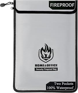 Andyer 2 Pockets Fireproof Document Bag (15"x11"), Protect Values from Fire | 2000 ℉ Fire & Water Resistant Money Bag with Zipper, Legal Size Document Protector Holder for Certificates, Important Papers