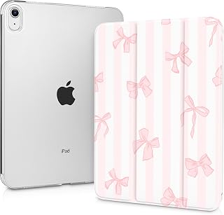 Tuiklol Case for iPad 11 inch A16 2025 Generation 11th / iPad 10.9 inch 2022 10th Gen, Buit in Pencil Holder with Shockproof Cover PC Clear Transparent Back Shell Auto Wake/Sleep, Striped Bow