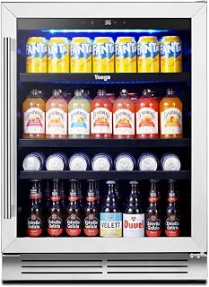 Yeego Beverage Refrigerator - 24 inch 180 Cans Beer Cooler with Glass Door | 34-54℉ Beverage Fridge for Drink Soda Wine for Bar Office Bedroom | Under Counter, Built-In or Freestanding