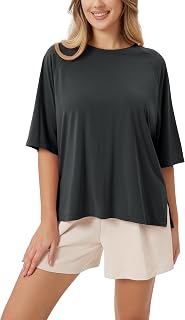 ODODOS Women's Side Split Tee Modal Soft Raglan Short Sleeve, Relaxed Fit Casual Lounge T-Shirts Yoga Tops