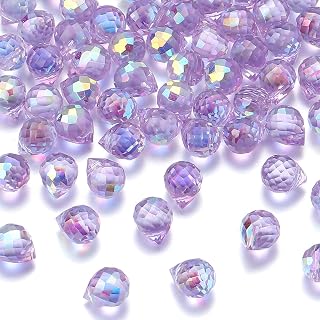100pcs Lilac Teardrop Glass Beads Faceted AB Color Plated Beads Shiny Beads with Top Hole Prisms for Pendants for Earrings Necklace Bracelets