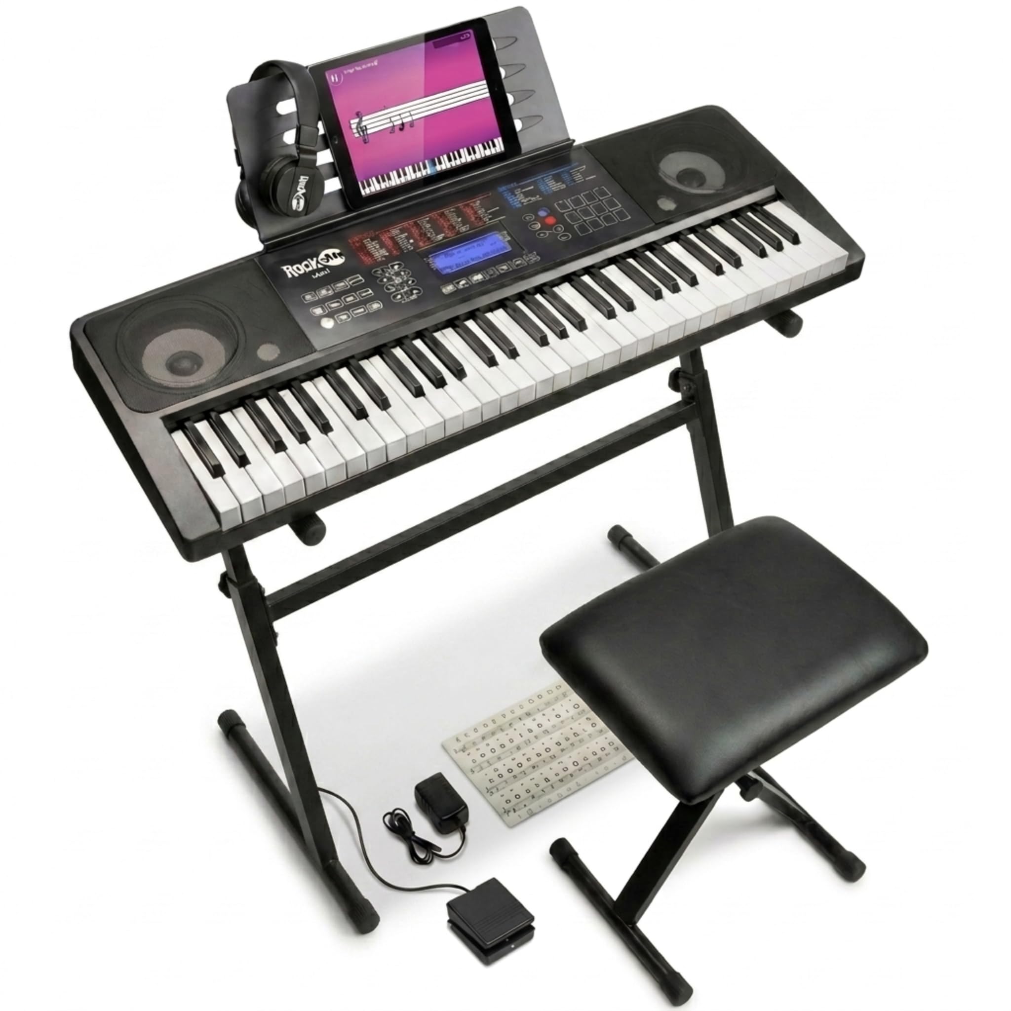 RockJam RJ761 61 Key Keyboard Piano Kit, Stand, Stool, Sustain & Headphones | Be