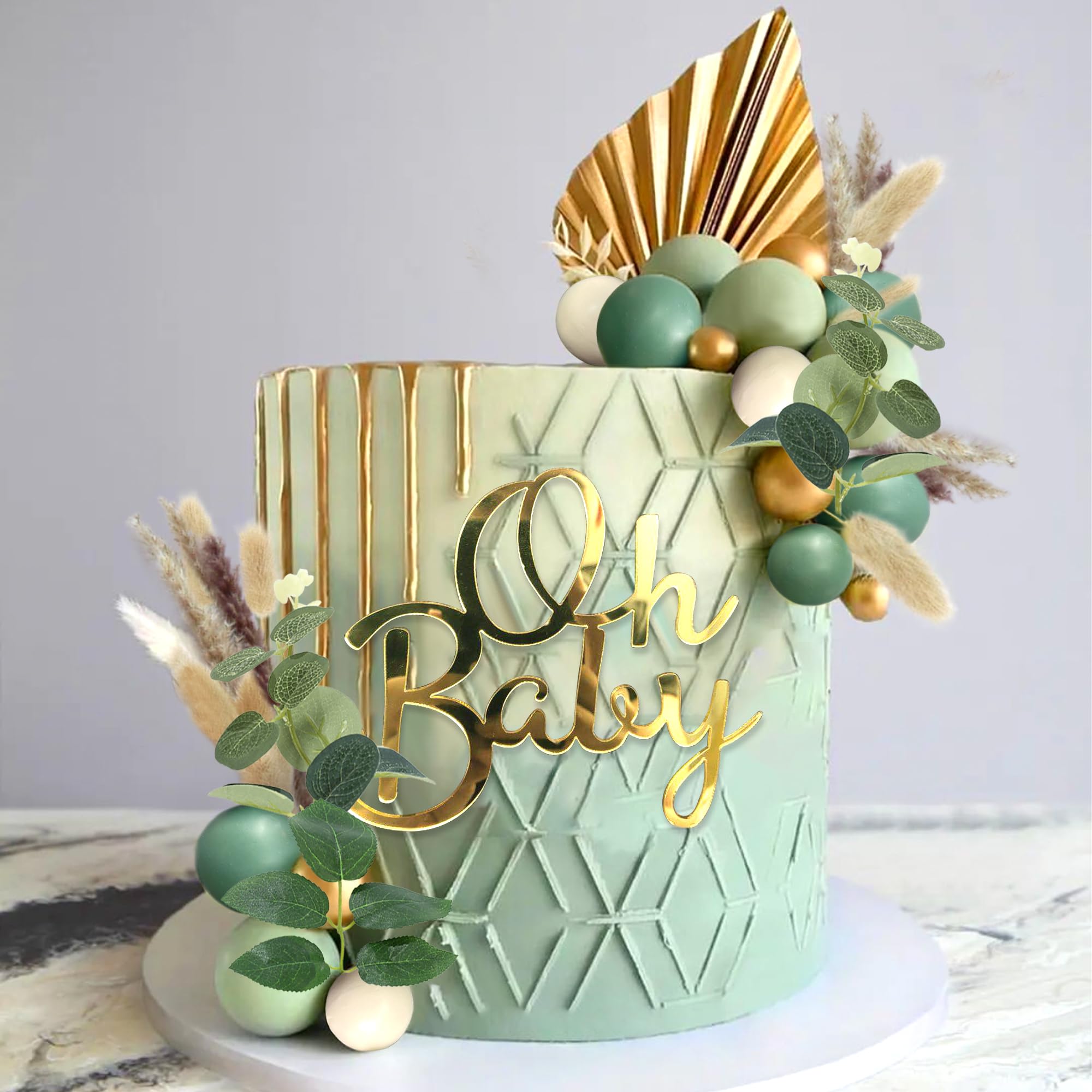 JeVenis baby party cake decoration boho ohbaby cake topper gender reveal cake to