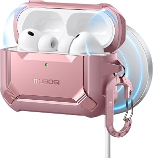 MOBOSI for AirPods Pro 3 Case with Magnetic Lid Lock,Pink | Compatible with MagSafe,Military Grade Shockproof Protective Cover with Cleaner Kit& Keychain for iPod Pro 3 Case(2025)