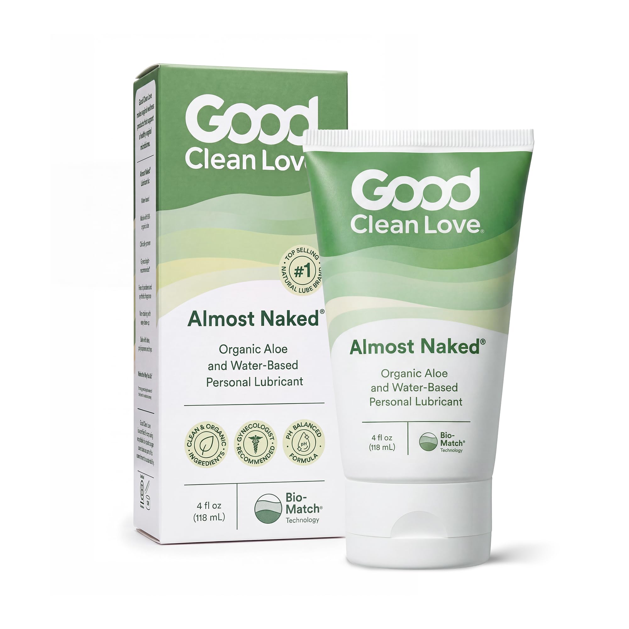 Good Clean Love Almost Naked Water-Based Lube, Organic Aloe, 4 Oz (1-Pack) | Org
