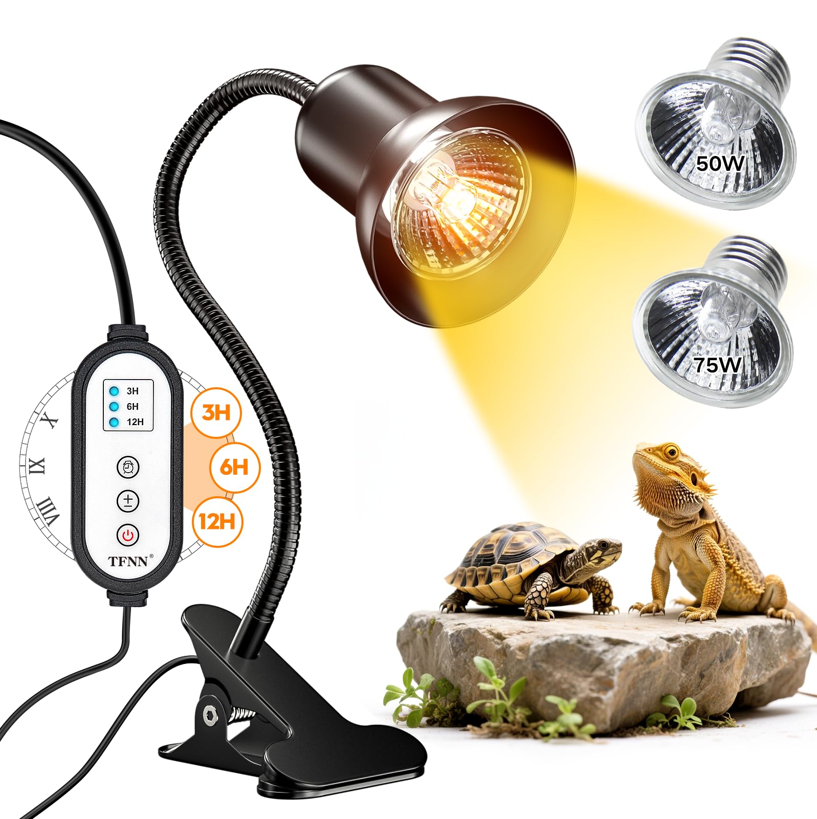 TFNN Reptile Heat Lamp, Heat Lamp with Clamp, UVA UVB Reptile Light with Intelli