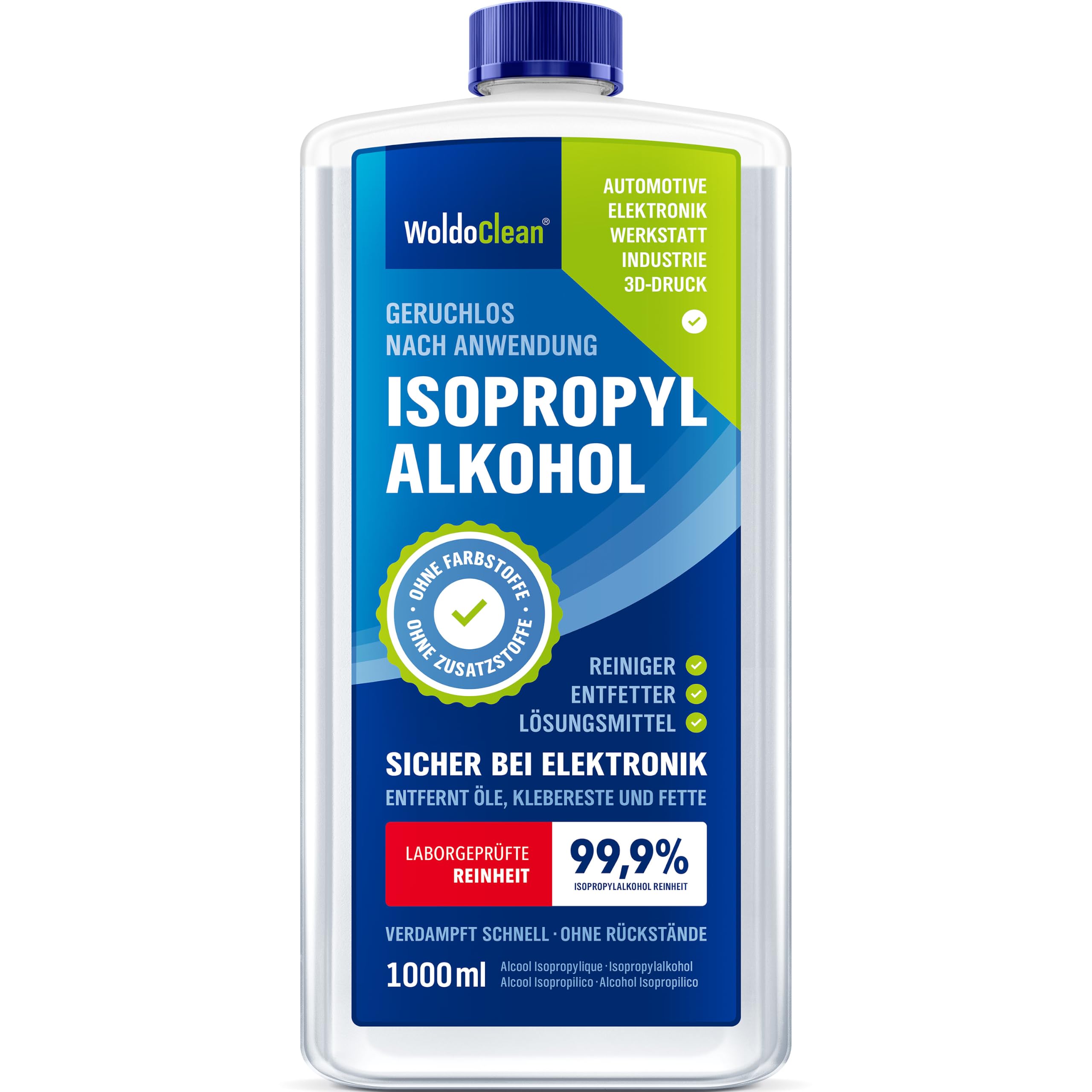 WoldoClean Isopropanol 99.9% 1L Isopropyl Alcohol - Cleaning Alcohol IPA | Degre