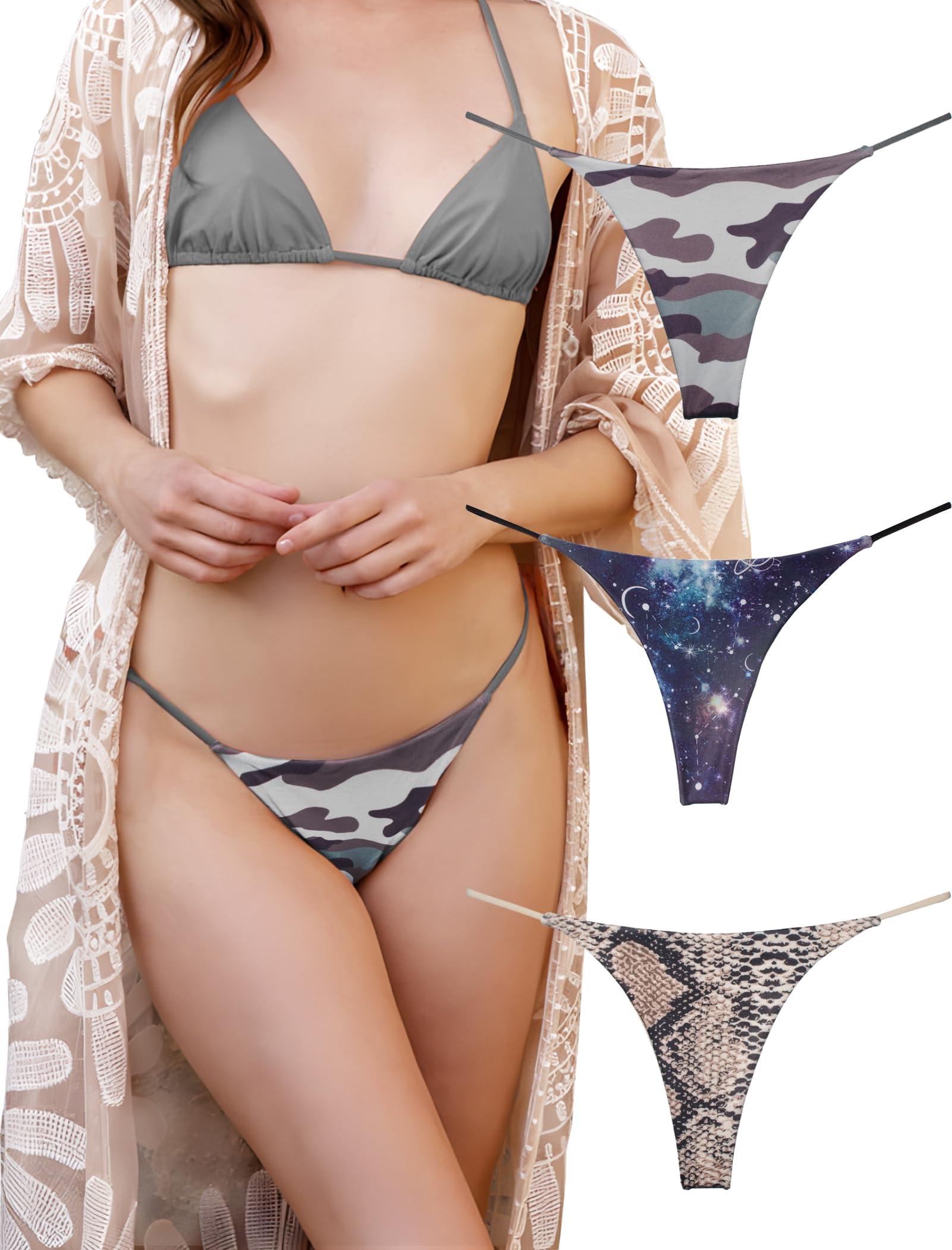 KUKU PANDA Cotton Thongs for Women Sexy Seamless Woman G String Panties 3 Pack S