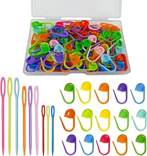 DeliaVo 100Pcs Stitch Markers for Crocheting and 9Pcs Yarn Needles Kit | Colorful Locking Stitch Markers & Plastic Needles for Yarn, Practical Crochet Kit for Knitting Weaving Sewing