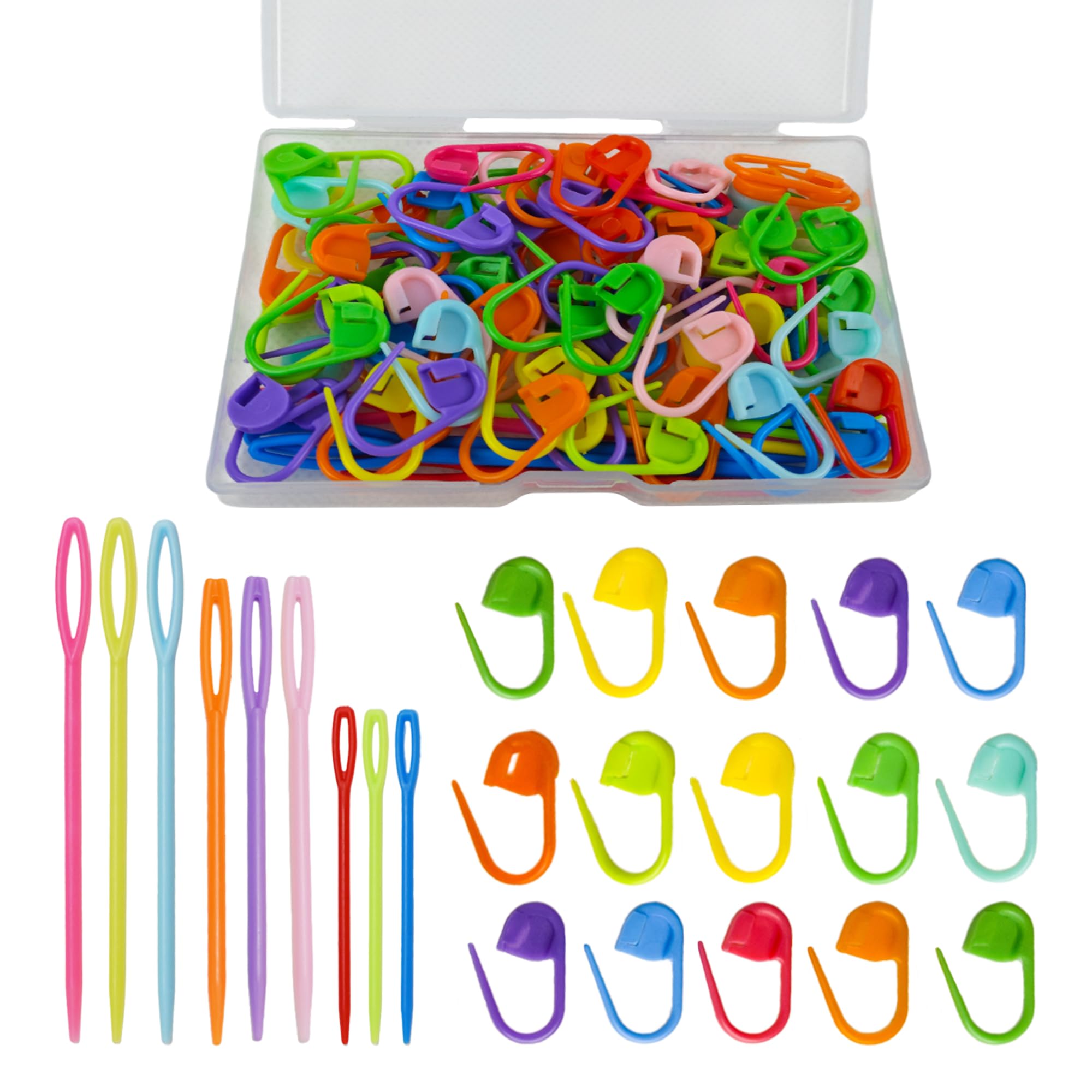 DeliaVo 100Pcs Stitch Markers for Crocheting and 9Pcs Yarn Needles Kit | Colorfu