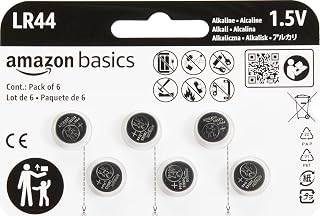 Amazon Basics 6-Pack LR44 Alkaline Button Coin Cell Battery, 1.5 Volt, Long Lasting Power, Mercury-Free,packaging may vary