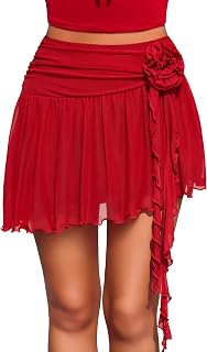 Avidlove Minigonna da donna a rete fluida Y2K gonne con fiore 3D orlo asimmetrico gonna