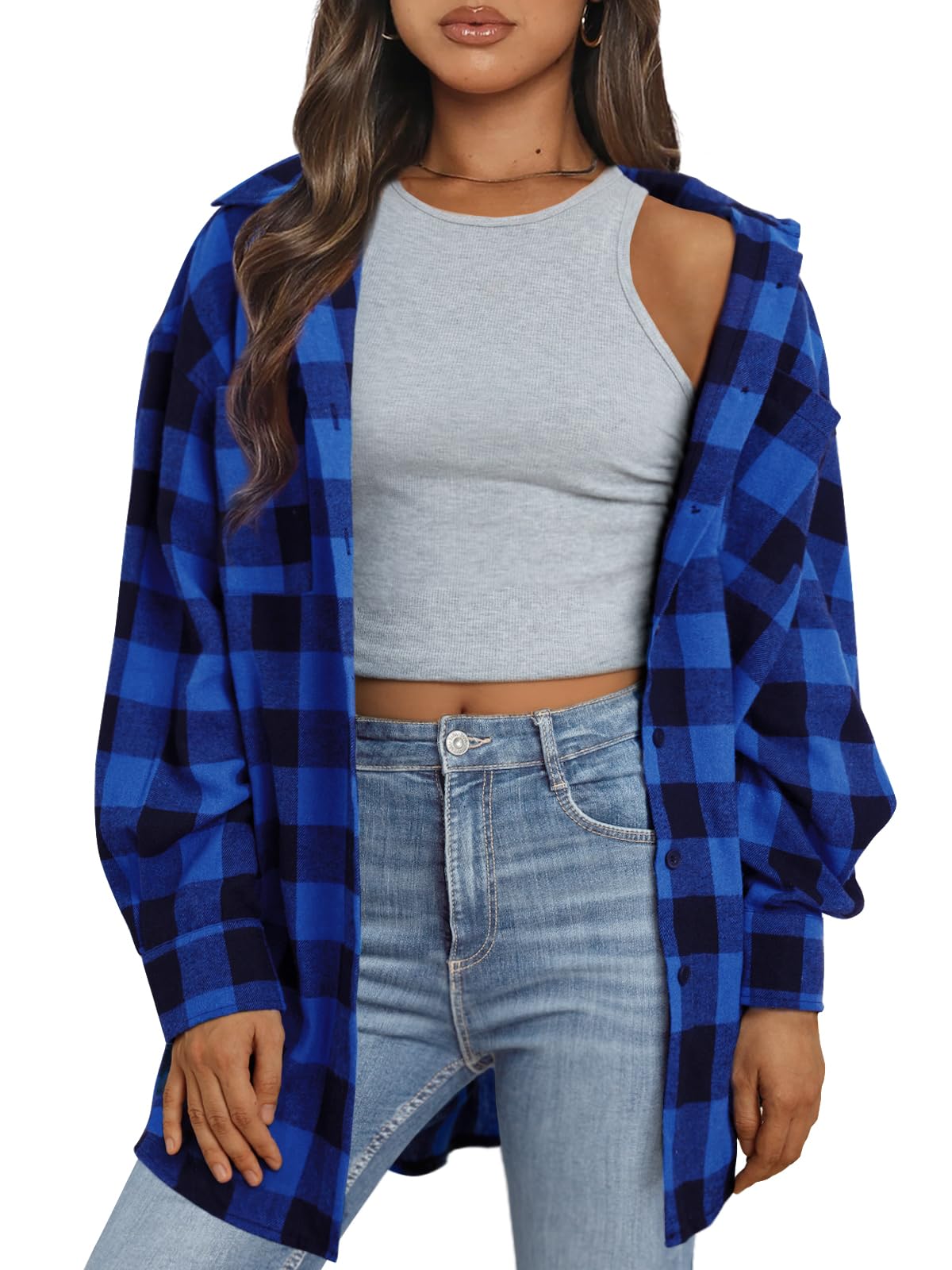 Trendy Queen Women Shirts Long Sleeve Flannel Button Plaid Blouse Autumn Tops Fa