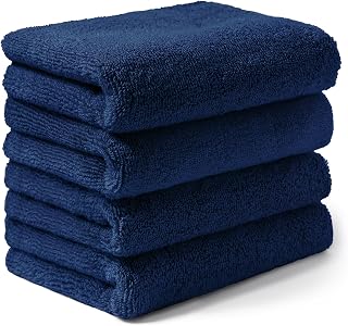 AIFY City Towels, Face Towels, Set of 4, Thick, Fluffy, Quick Drying, Absorbent, Durable, Cotton, Hotel Specifications, Antibacterial, Odor Resistant, Plain, Skin Friendly, Salon, New Life, Gift, 13.4 x 31.5 inches (34 x 80 cm), Navy