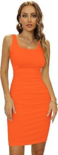 Missufe Women's Short Sleeve Ruched Casual Sundress Midi Bodycon T-shirt Dress US Size: