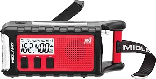 Midland - ER310PRO, Portable Emergency Bluetooth Weather AM/FM Radio | 10,000 mAh Power Bank - Multiple Power Sources, SOS Flashlight, Ultrasonic Rescue Dog Siren, & NOAA Weather (Red/Black)