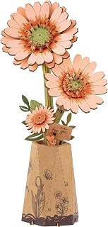 rowood 3D Puzzles for Adults,DIY Wooden Flower Building Craft Kits for Women,Christmas/Birthday Gift- Orange Gerbera Daisy