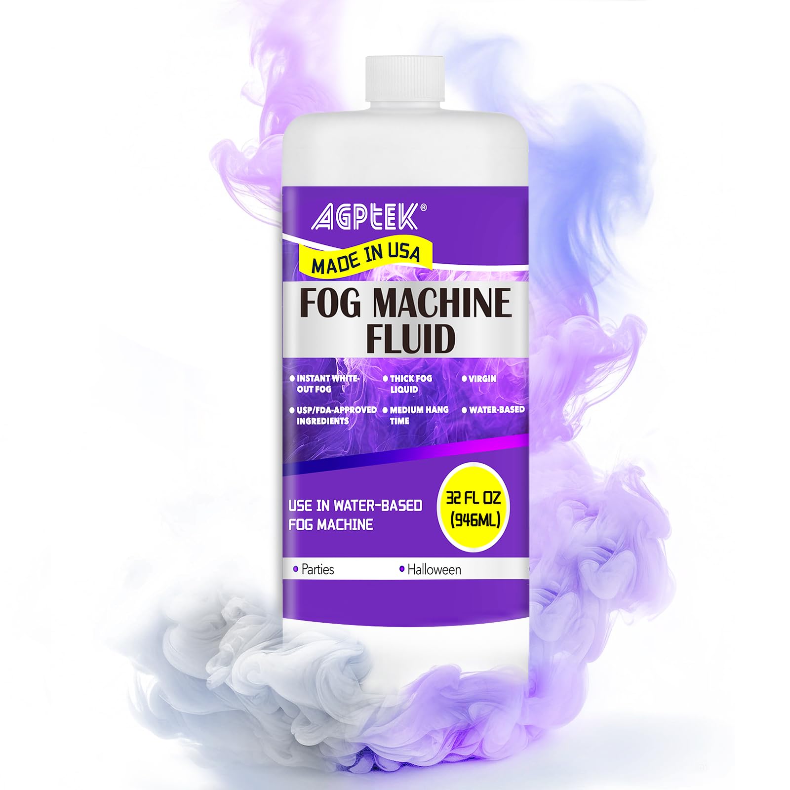 AGPTEK 32oz Fog Machine Liquid, Water-Based Fog Juice for 400-1500W Foggers | Fo
