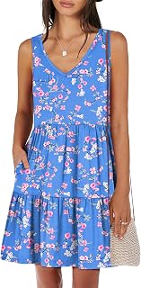 ANRABESS Women's Summer Casual Dress Sleeveless V Neck Summer Dress Swing A-Line Mini Dresses Beach Vacation