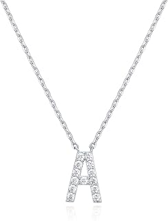 PAVOI CZ Initial Letter Pendant Necklace for Women, White Gold, A