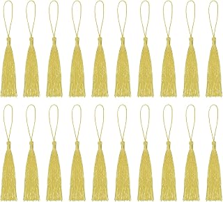 20pcs Bookmark Tassels 13cm Soft Silky Tassels with Loops for Keychain Graduation DIY Accessories (Dark Yellow)