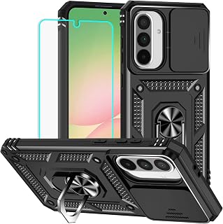 HNHYGETE for Galaxy A37/A36/A56 5G Phone Case with Screen Protector: [Military Grade 20ft. Drop Tested] Slide Camera Cover Ring Shockproof Protective Phone Case for - A37/A36 5G (Black)