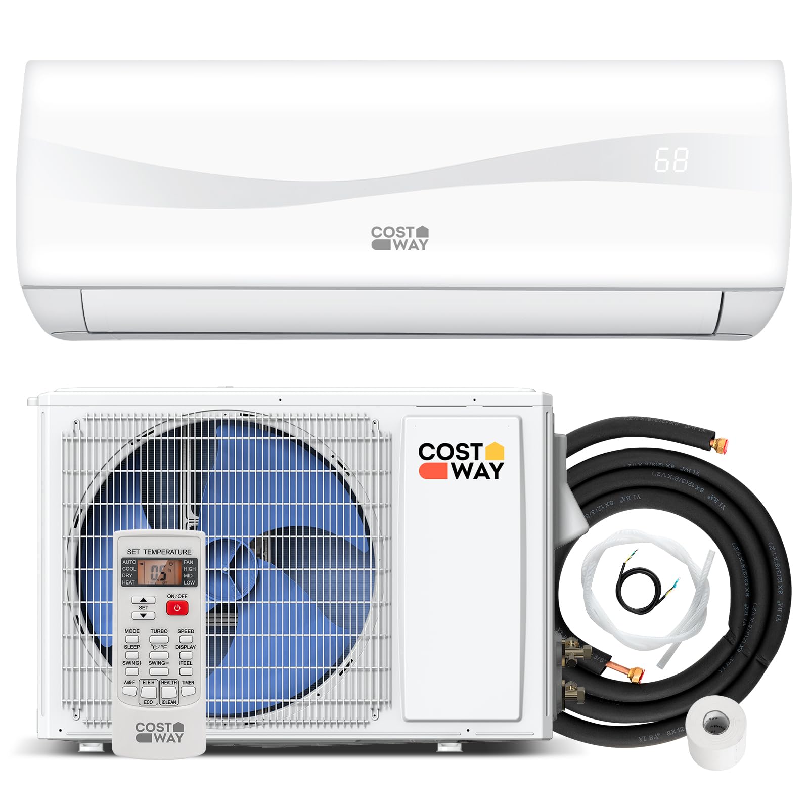 COSTWAY 12000BTU Mini Split Air Conditioner& Heater | 20 SEER2 115V Wall-Mounted