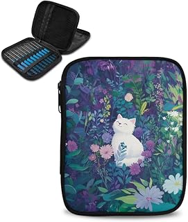 Vanideaoty Cute Kitten Crochet Hook Case Flower Knitting Needle Storage with Web Pockets for Home Park Hand Washable Parents Gifts Holiday