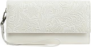 GOIACII Wristlet Wallets for Women RFID Blocking Western Clutch White