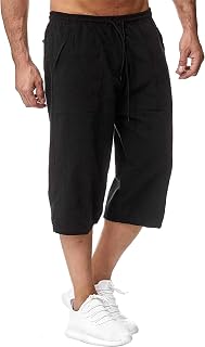 Men's Linen Shorts 3/4 Pants Summer Beach Yoga Pants Casual Jogging Bottoms