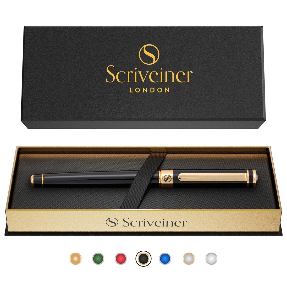 Scriveiner Black Lacquer Rollerball Pen - Multi Award Winning Luxury Rollerball 