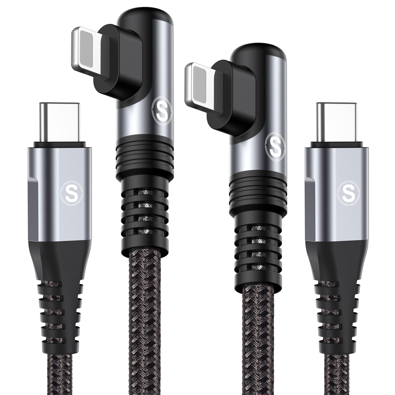 SWECENT Lligtning USB C Cable [2 Pack 3M], 90 Degree Charging Cable for iPhone 1