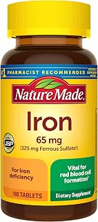 Nature Made Iron 65 mg (325 mg Ferrous Sulfate) Tablets, 180 Tablets | Iron Supplements for Men and Women with an Iron Deficiency, Dietary Supplement for Red Blood Cell Support, 180 Day Supply