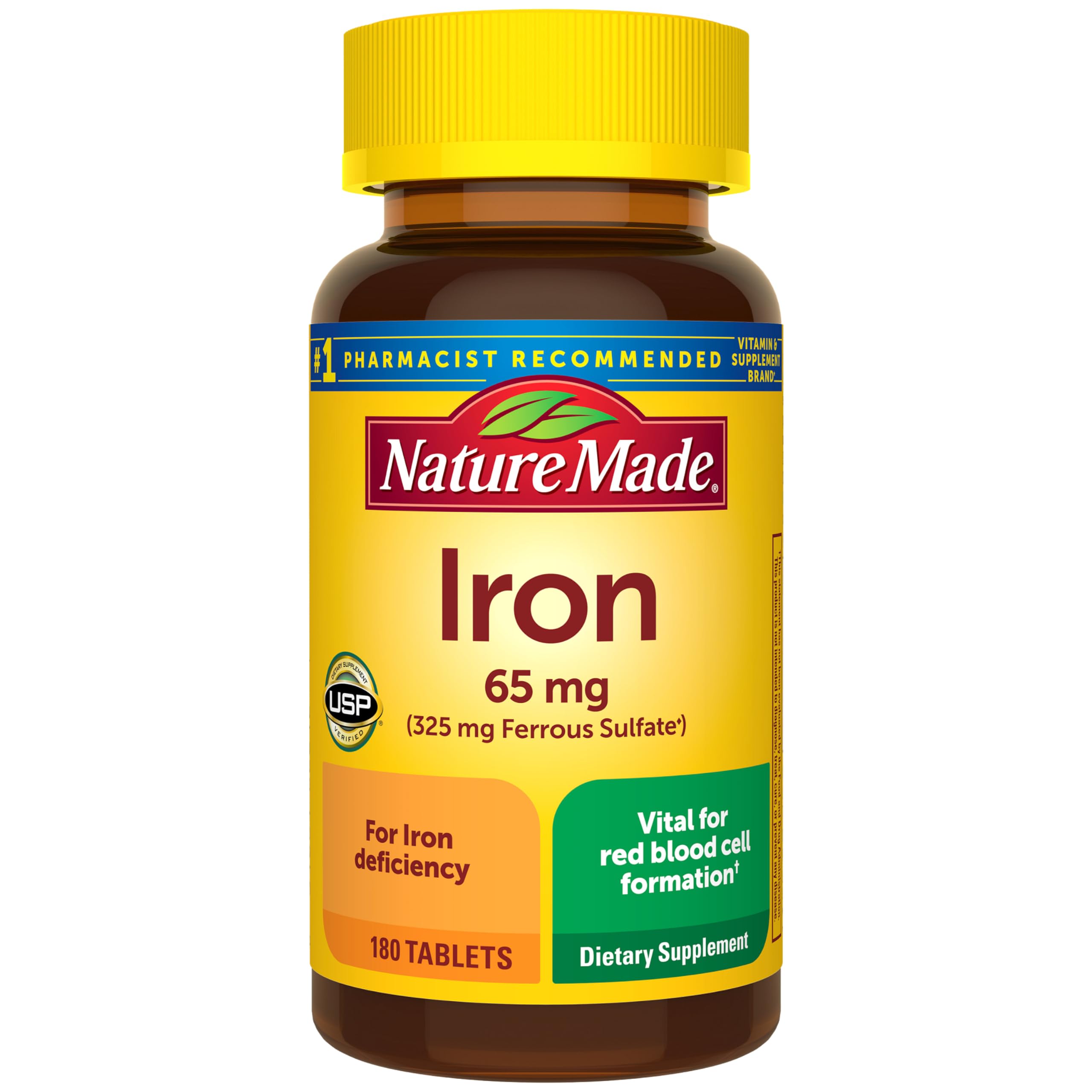 Nature Made Iron 65 mg (325 mg Ferrous Sulfate) Tablets, 180 Tablets | Iron Supp