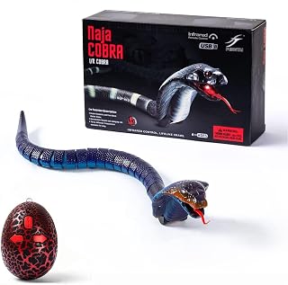 AMCHSURI Realistic RC Snakes - Rechargeable Blue Cobra Snake Toy with Infrared Controller for Kids/Cat