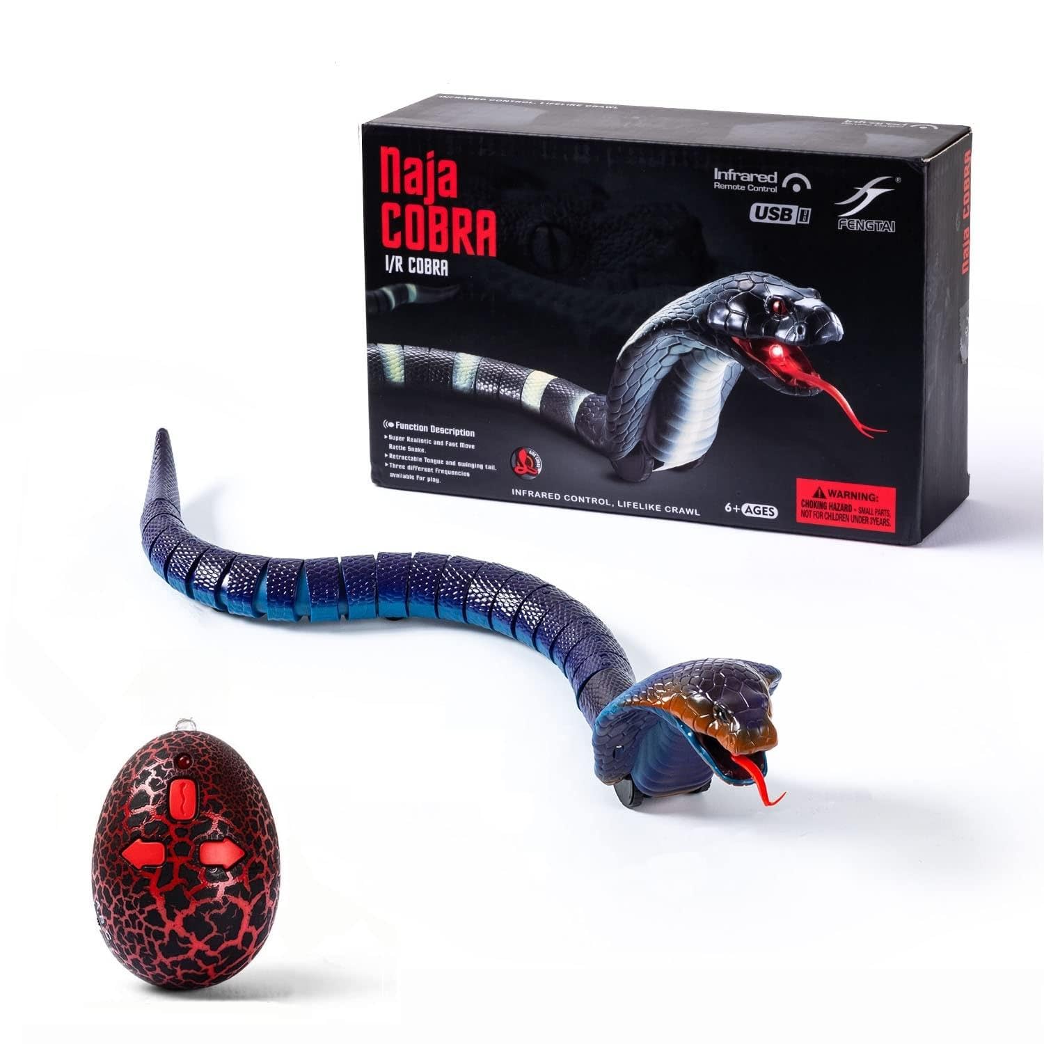 AMCHSURI Realistic RC Snakes - Rechargeable Blue Cobra Snake Toy with Infrared C