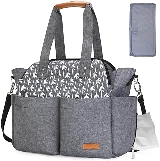 Lekebaby Large Diaper Tote Bag for Mom - Baby Diaper Satchel Bag with Insulated Pockets & Changing Pad & Stroller Straps