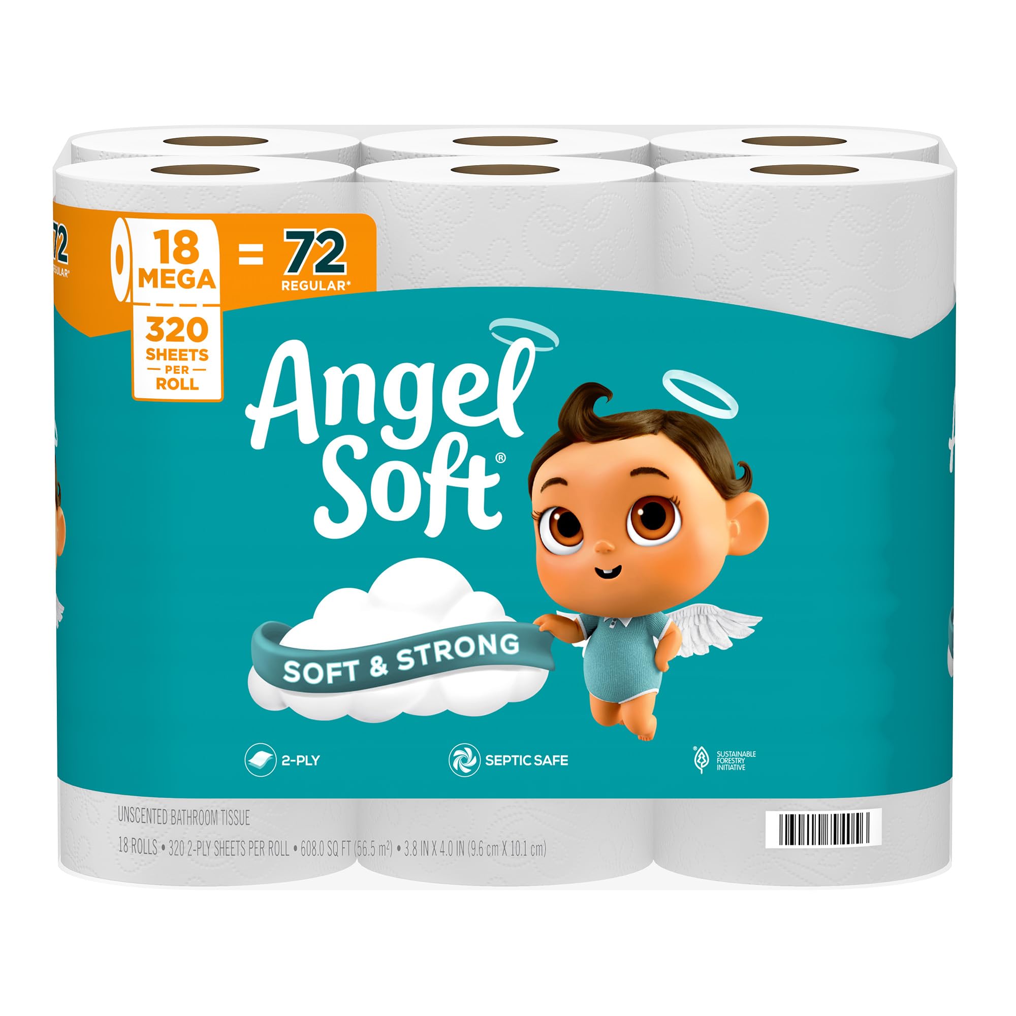 Angel Soft Toilet Paper, 18 Mega Rolls = 72 Regular Rolls, Soft and Strong | Toi