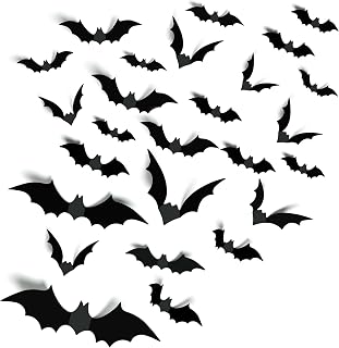 140Pcs 3D Bats Halloween Decorations Realistic PVC Wall Decor | Black Scary Bat Stickers, DIY Party Supplies, Indoor Bathroom Creepy Home Decor
