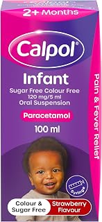 Calpol Infant Oral Suspension (1 x 100ml), Sugar-Free Strawberry Flavour Paracetamol for Kids, Relieves Pain and Fever, Baby Medicine Syringe, Soothed Symptoms After 1 Dose, Gentle on Tummies