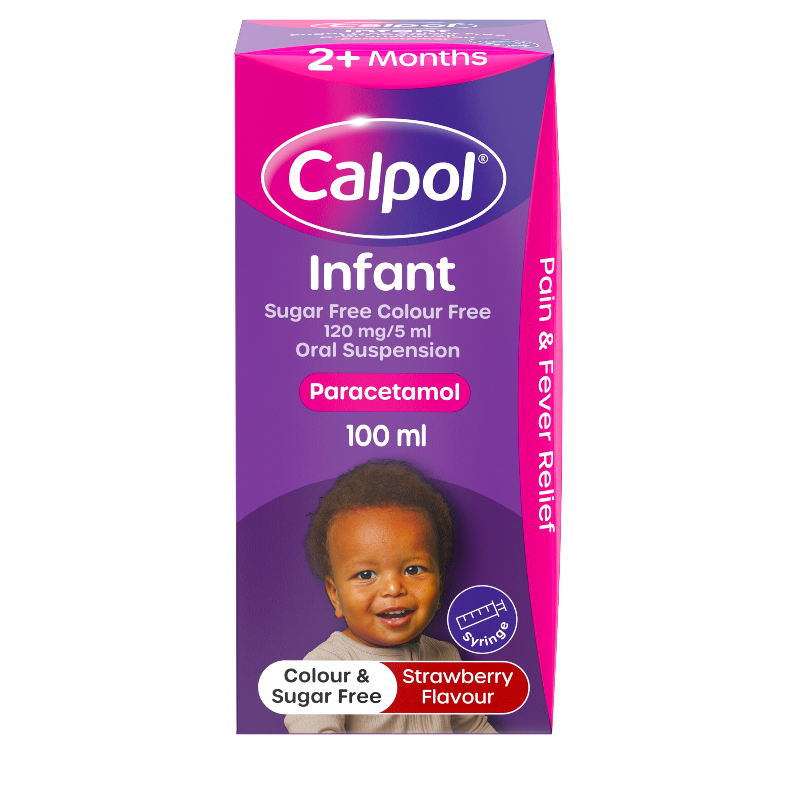 Calpol Infant Oral Suspension (1 x 100ml), Sugar-Free Strawberry Flavour Paracet