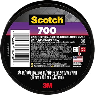 Scotch Vinyl 700 Electrical Tape, 1 Roll, Black, 3/4-in x 66-ft, General Purpose, Commercial Grade, Rated for Temperatures Up to 194-Degree, Highly Flexible, Stretchy & Conformable (700)