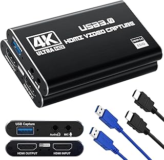 Guermok USB 3.0 HDMI Capture Card, 1080P 60FPS & 2K30 Video Capture Device | 4K HDMI Pass-Through, Mic Input & Audio Output, USB Video Game Capture for OBS Streaming, PS5, Switch 2/1, Xbox1, Camera, PC