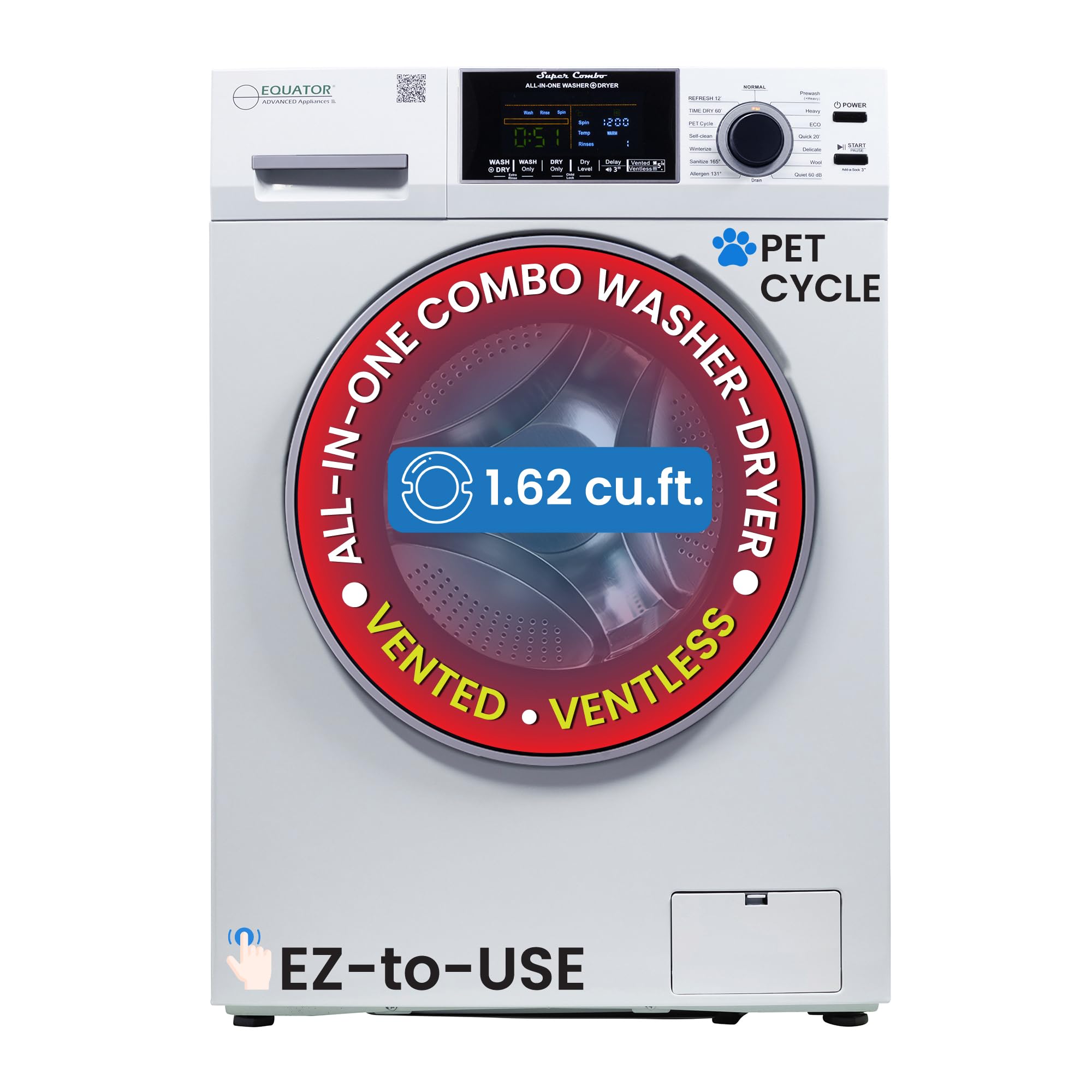 Equator 24" 110V Convertible Compact Combo Washer Dryer, White | 1.6 cu.ft./15 l