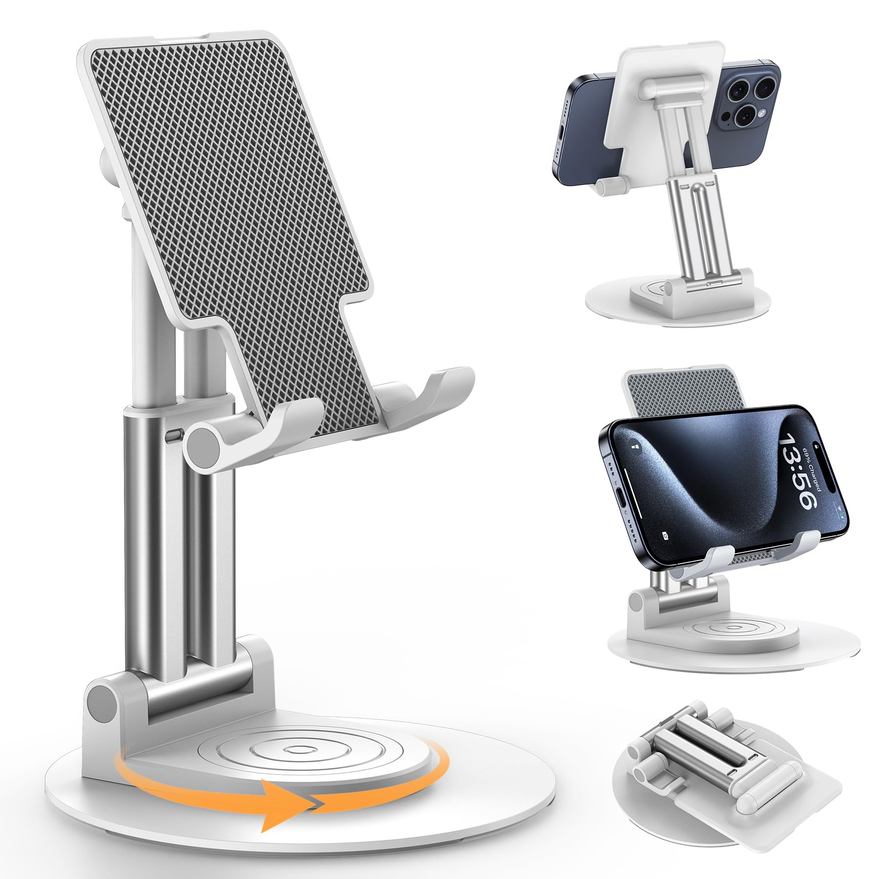 BHHB Mobile Stand, Adjustable Table Tablet Stand with 360 Degree Rotating Base, 